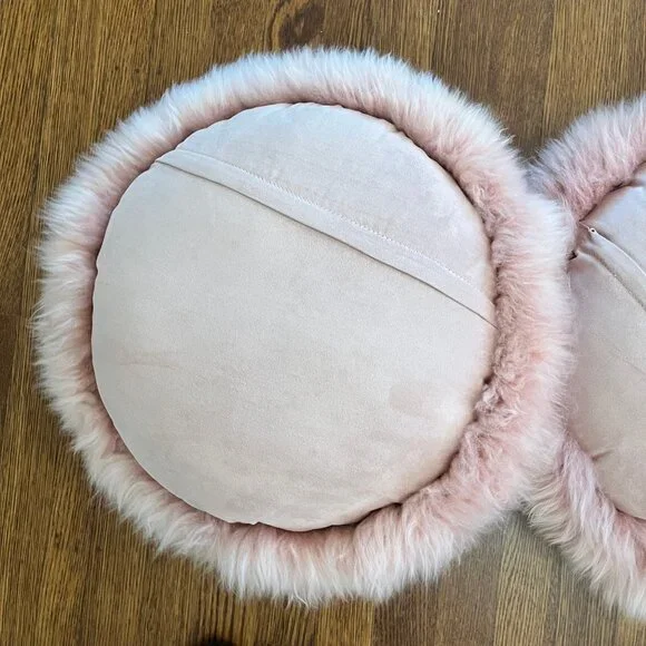 Article (Retired) Lanna Round Pink Sheepskin Pair of Pillows - EUC - So Soft! - Picture 9 of 11
